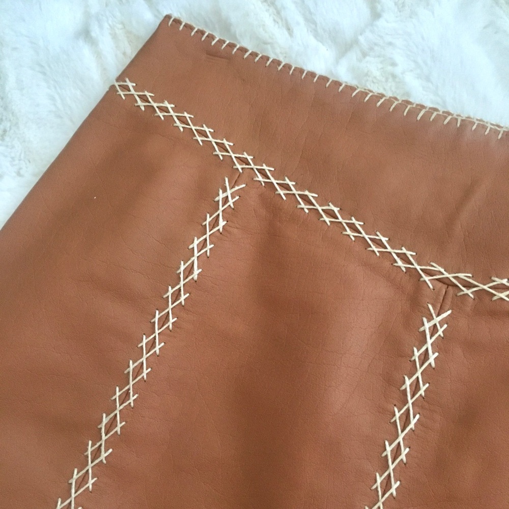 GAP Tan Genuine Leather Stitched Skirt - Picture 6 of 8